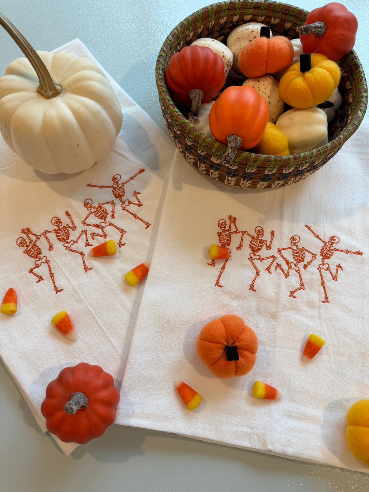 Dancing Skeletons Embroidered Tea Towel