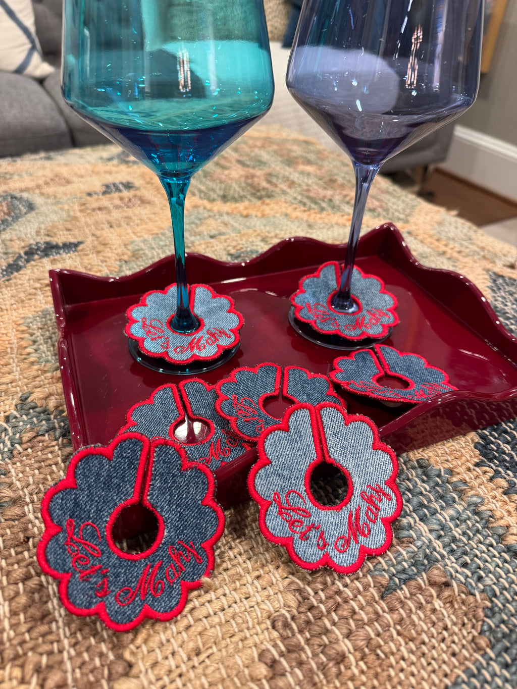 Embroidered Drink Tags — Set of 4