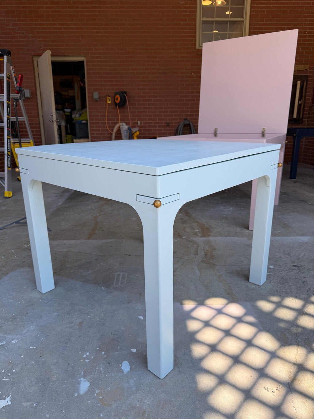 Drift Game Table – custom painted wood mahjong and card table with arched leg design