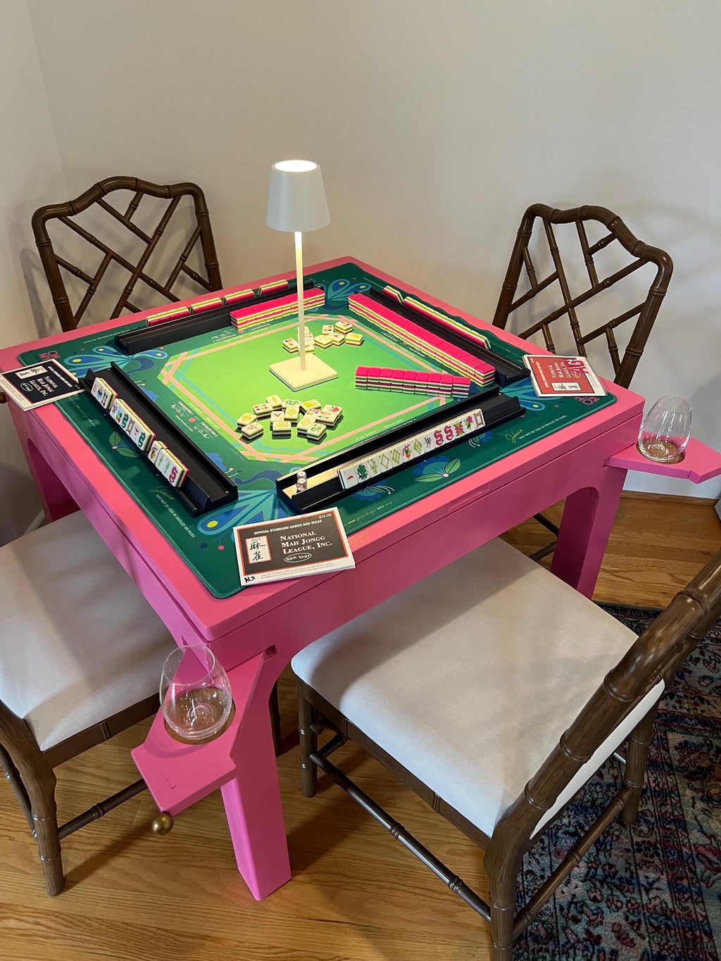 Drift Game Table storage compartment open showing organization for tiles and cards