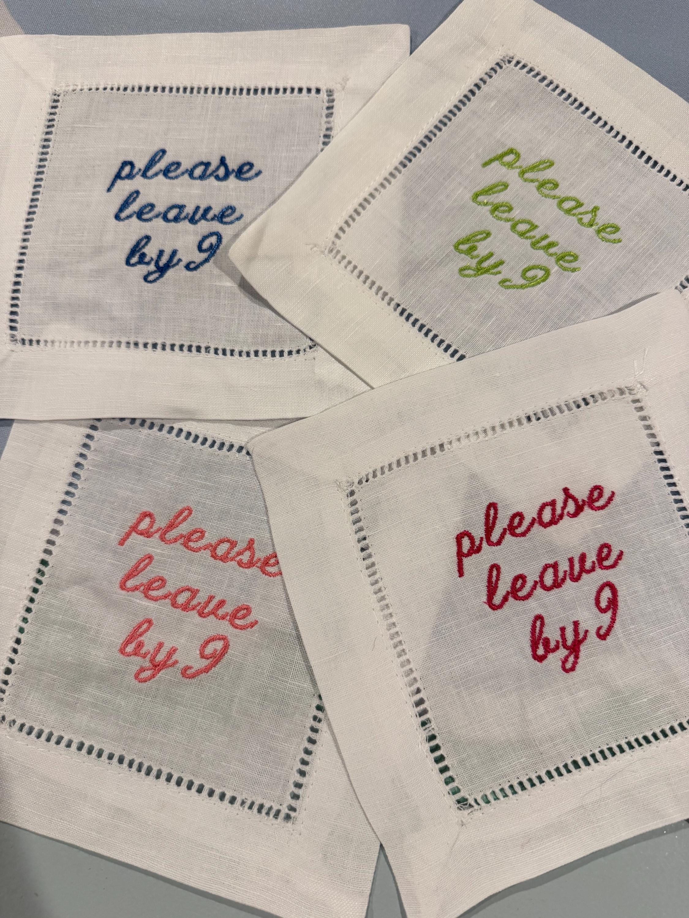 Please Leave by 9 - Linen Cocktail Napkins