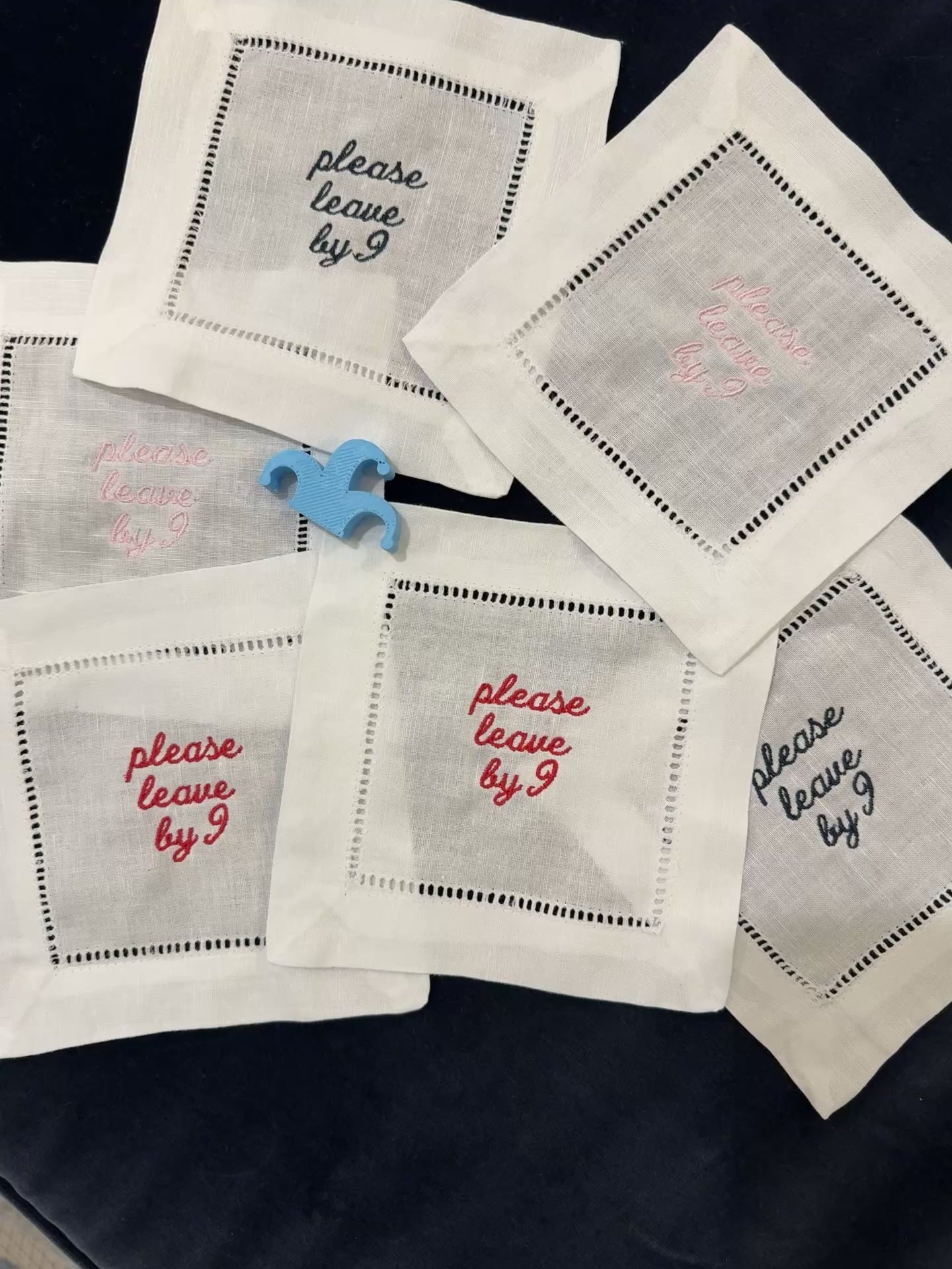 Please Leave by 9 - Linen Cocktail Napkins