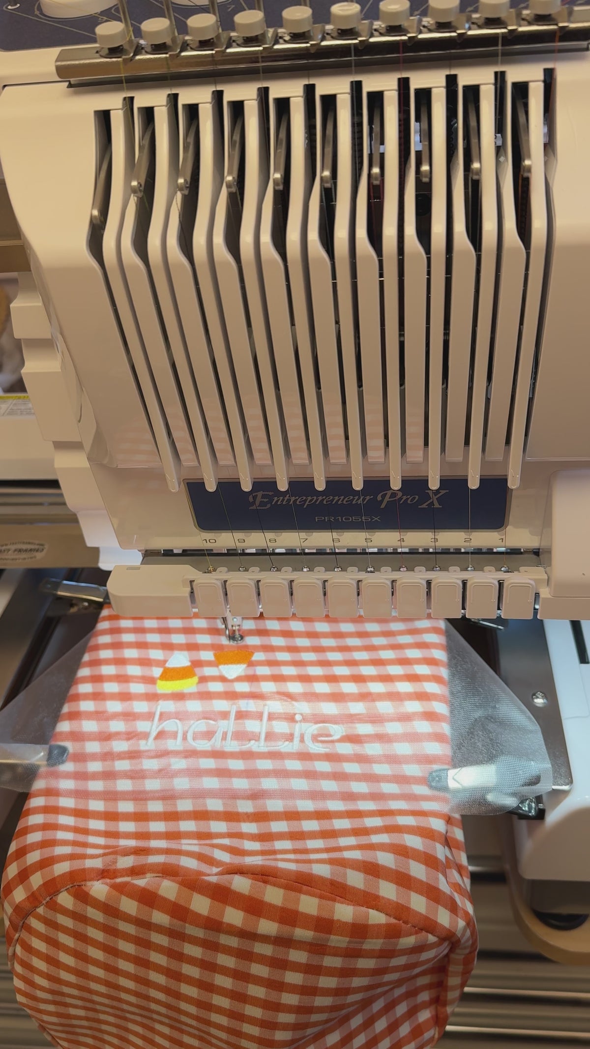 Personalized Gingham Trick-or-Treat Bag | Candy Corn Embroidery